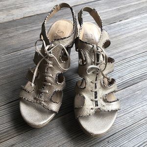 Sachelle platform leather and snakeskin heels, size 37